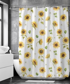 Summer Watercolor Sunflower Print Colorful Shower Curtain For A Rustic Bathroom Aesthetic