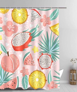 Summer Watermelon Peach Pineapple Tropical Fruits Shower Curtain For Fun And Colorful Bathroom Decor 