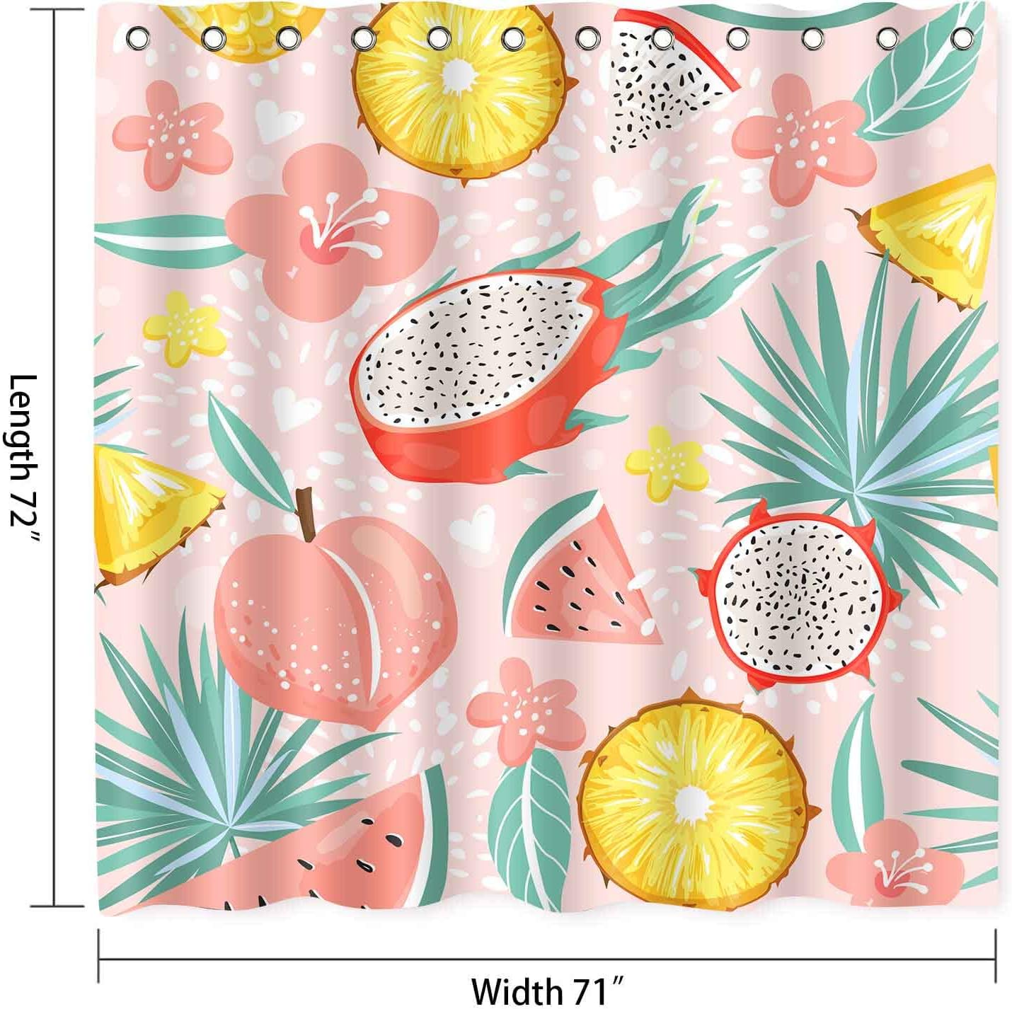 Summer Watermelon Peach Pineapple Tropical Fruits Shower Curtain For Fun And Colorful Bathroom Decor