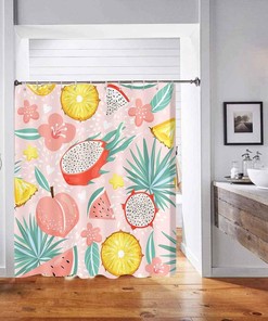 Summer Watermelon Peach Pineapple Tropical Fruits Shower Curtain For Fun And Colorful Bathroom Decor