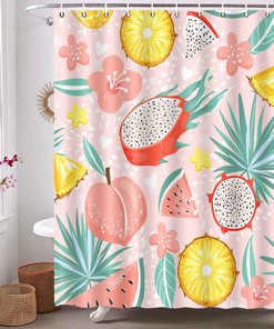 Summer Watermelon Peach Pineapple Tropical Fruits Shower Curtain For Fun And Colorful Bathroom Decor