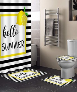 Summer Yellow Lemon Black White Stripe Beautiful Shower Curtains
