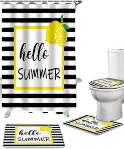 Summer Yellow Lemon Black White Stripe Beautiful Shower Curtains