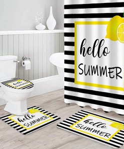 Summer Yellow Lemon Black White Stripe Beautiful Shower Curtains