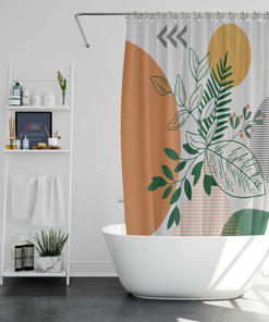 Sun And Abstract Retro Green Leaves Shower Curtain With Bohemian Prints For Your Bathroom