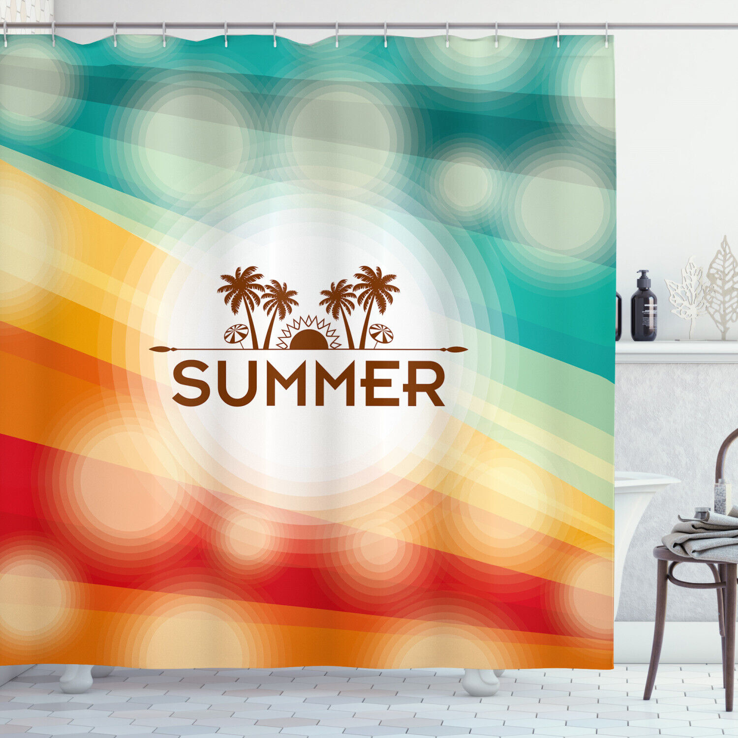 Sun And Clouds Shower Curtain For Summer Bathroom Decor