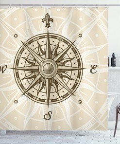 Sun And Compass Shower Curtain - Nautical Bathroom Decor
