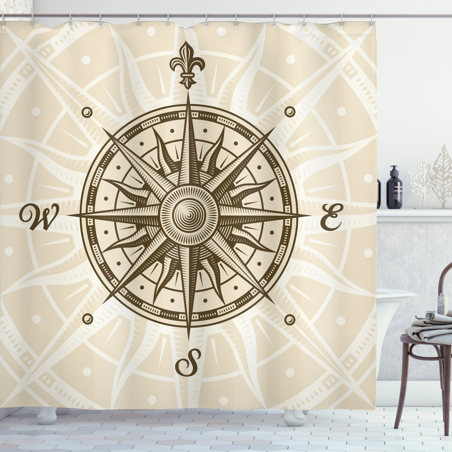 Sun And Compass Shower Curtain - Nautical Bathroom Decor - Image 3