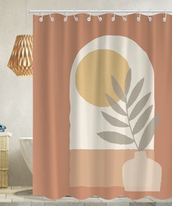 Sun And Geometric Mid Century Boho Shower Curtain With Minimalist Modern Print And Waterproof Fabric