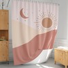 Sun And Moon Earth-Tone Boho Shower Curtain With Cosmic Aesthetic For Relaxing Bathroom Decor