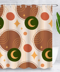 Sun And Moon Mid Century Abstract Shower Curtain, Water-Resistant Boho Bathroom Decor