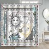 Sun And Moon Shower Curtain, Fantasy Galaxy Bohemian Flower Plant Pattern Bathroom Decor