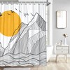 Sun And Mountain Boho Shower Curtain With Abstract Minimalist Design - Yellow Waterproof Fabric