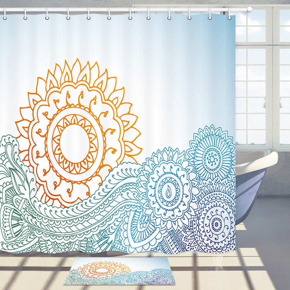 Sun And Ocean Waves Shower Curtain With Abstract Design For Beach Inspired Bathroom Decor
