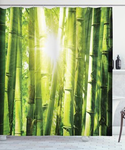 Sun Beams In Wild Jungle Print On Bamboo Shower Curtain, Bring The Outdoors Into Your Bathroom