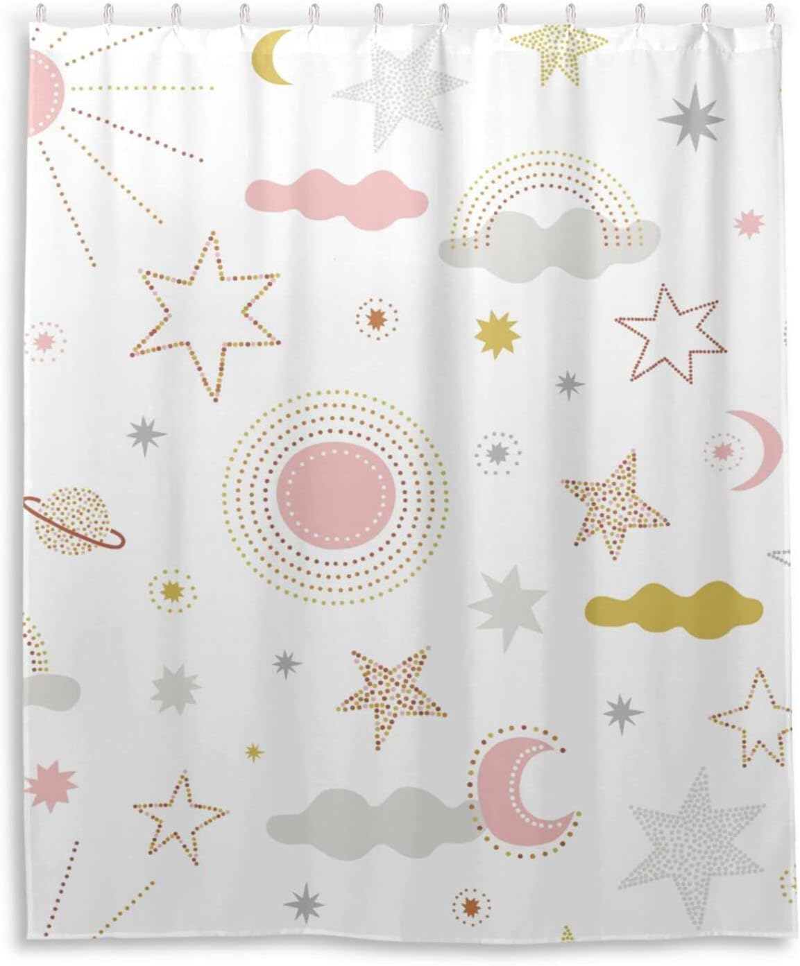 Sun Cloud Moon Rainbow Star Waterproof Fabric Shower Curtain - Bathroom Decor by WELLDAY