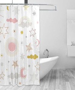 Sun Cloud Moon Rainbow Star Waterproof Fabric Shower Curtain - Bathroom Decor by WELLDAY