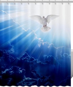 Sun Cloud Pigeon Print Fabric Shower Curtain for Sunshine-Filled Bathroom Decor