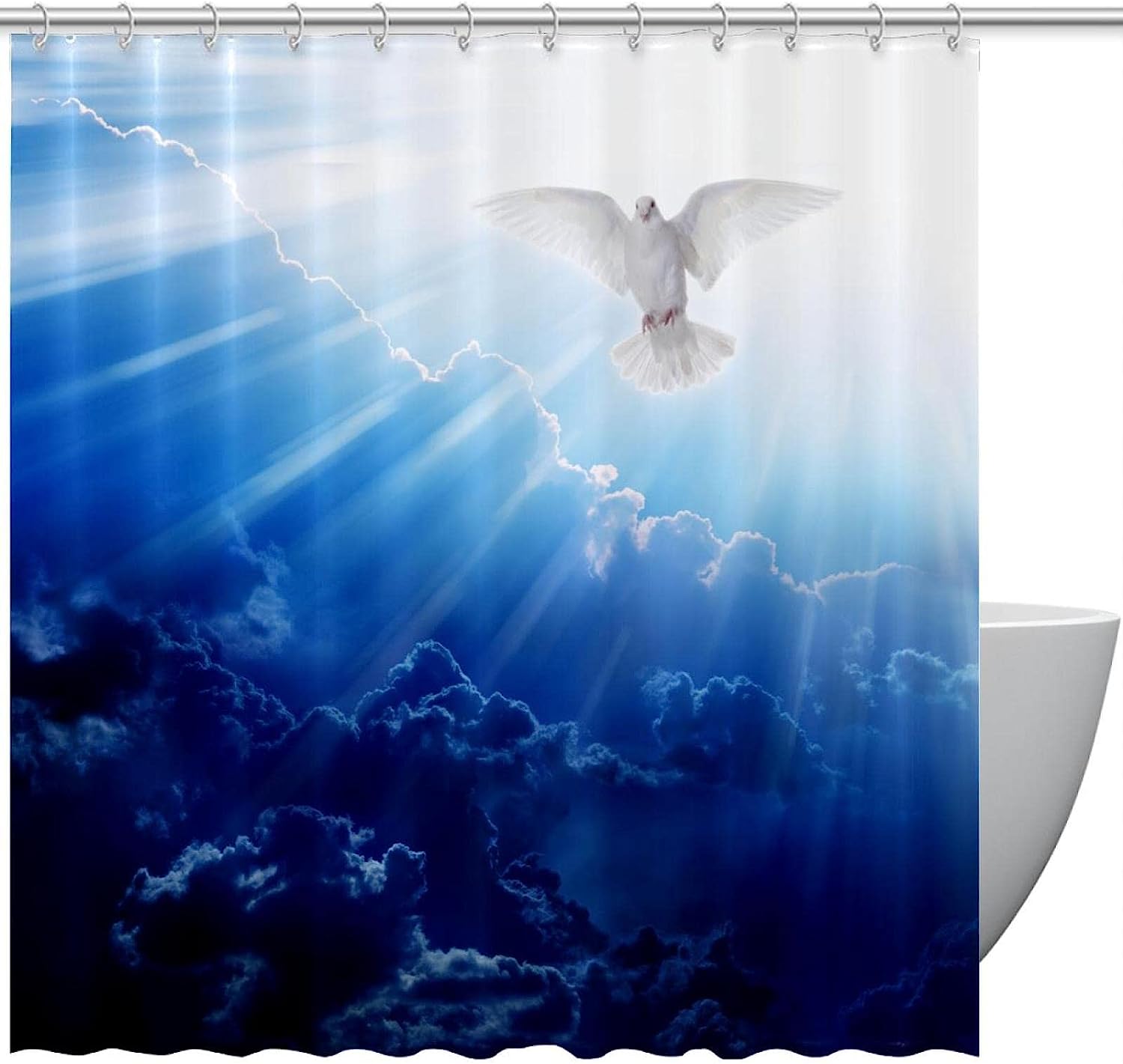 Sun Cloud Pigeon Print Fabric Shower Curtain for Sunshine-Filled Bathroom Decor