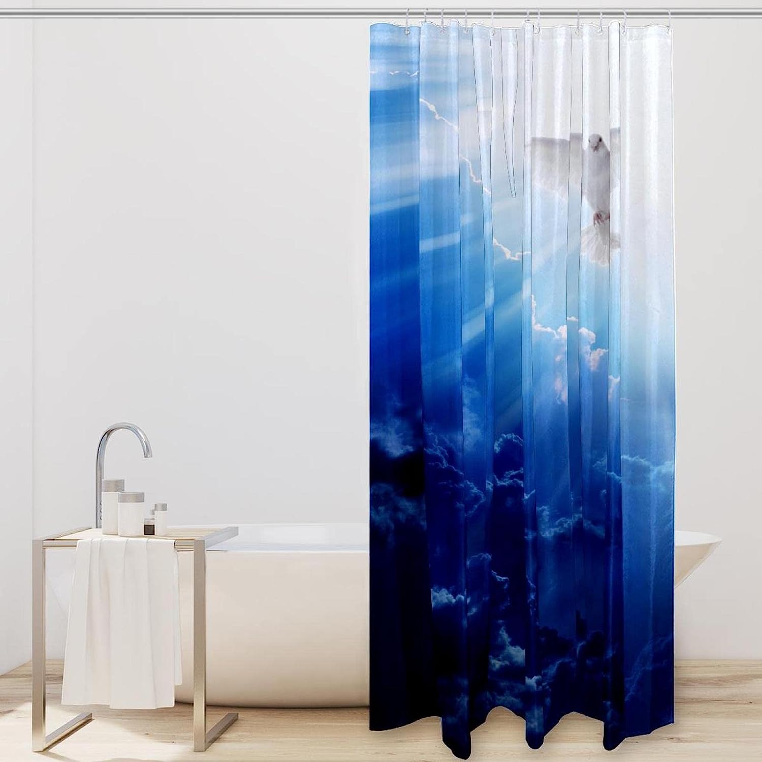 Sun Cloud Pigeon Print Fabric Shower Curtain for Sunshine-Filled Bathroom Decor
