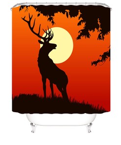 Sun Deer Bathroom Shower Curtain with Pedestal Mat, Cloth Fabric Waterproof for Bath Decoration