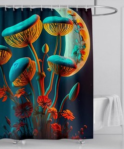 Sun, Moon And Animal Floral Shower Curtain - Boho Bathroom Decor