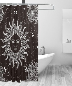 Sun Moon Black and White Mandala Celestial Shower Curtain for Spiritual Bathroom Decor