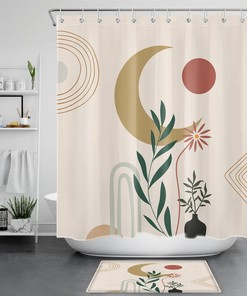 Sun Moon Flower Green Plant Shower Curtain for a Nature themed Bathroom