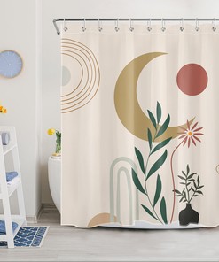 Sun Moon Flower Green Plant Shower Curtain for a Nature themed Bathroom