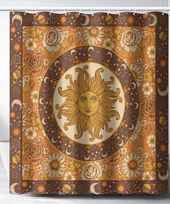 Sun Moon Starry Sky Mystic Mandala Celestial Shower Curtain for Bathroom Decor