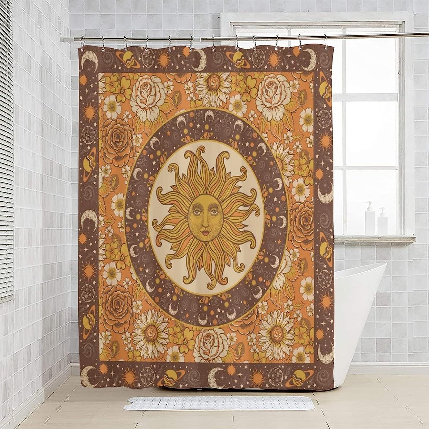 Sun Moon Starry Sky Mystic Mandala Celestial Shower Curtain for Bathroom Decor