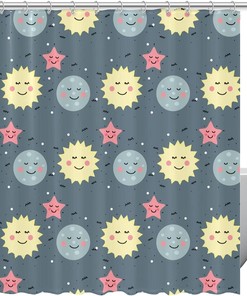 Sun, Moon and Star Pattern Shower Curtain for a Celestial Themed Bathroom
