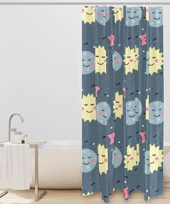 Sun, Moon and Star Pattern Shower Curtain for a Celestial Themed Bathroom