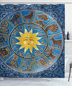 Sun Ornamental Motifs Print Zodiac Shower Curtain