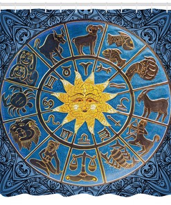 Sun Ornamental Motifs Print Zodiac Shower Curtain