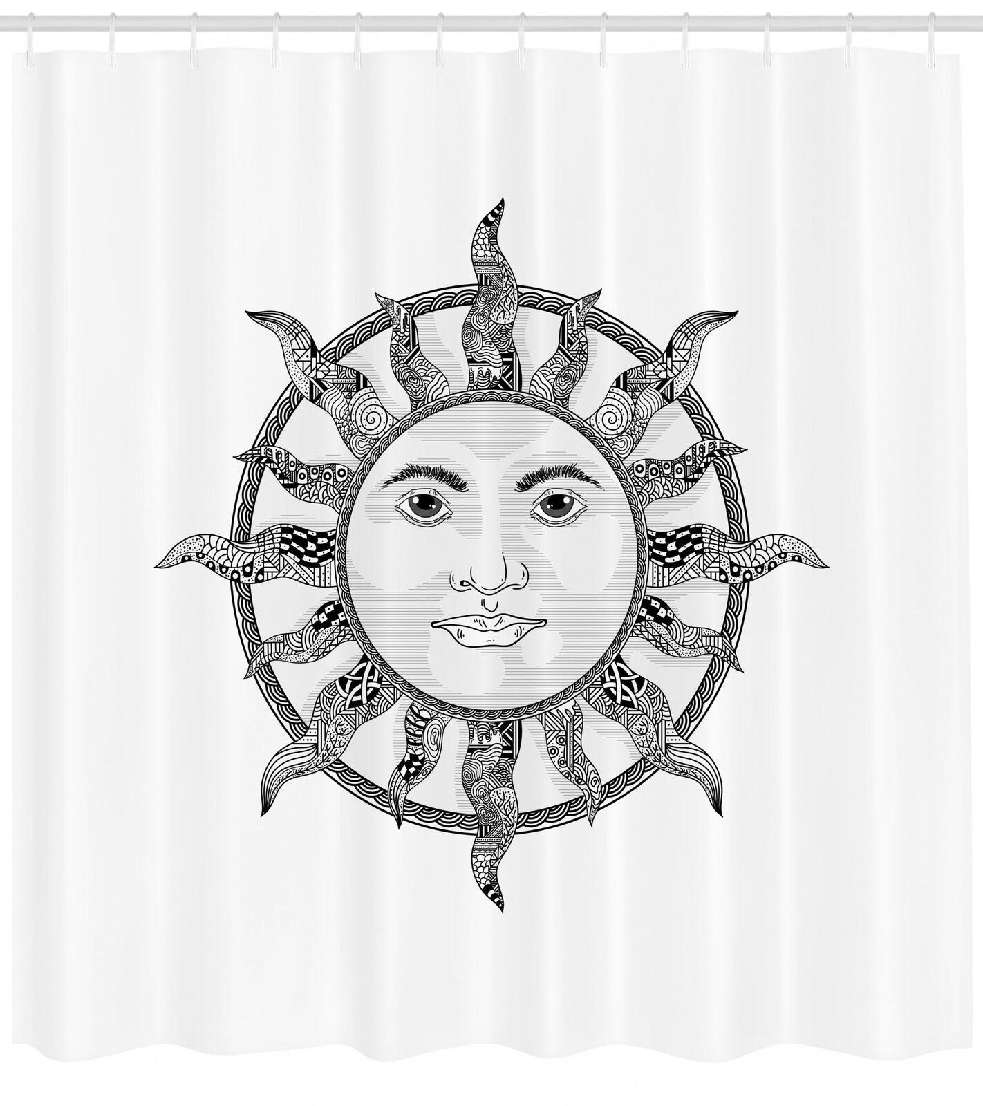Sun Pattern Fabric Shower Curtain for a Simple and Elegant Bathroom