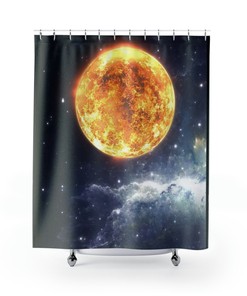 Sun Pattern Shower Curtain Fabric Decors with Unique Cloth Fabric Design for Bathroom Decoration 