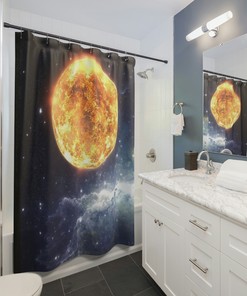 Sun Pattern Shower Curtain Fabric Decors with Unique Cloth Fabric Design for Bathroom Decoration