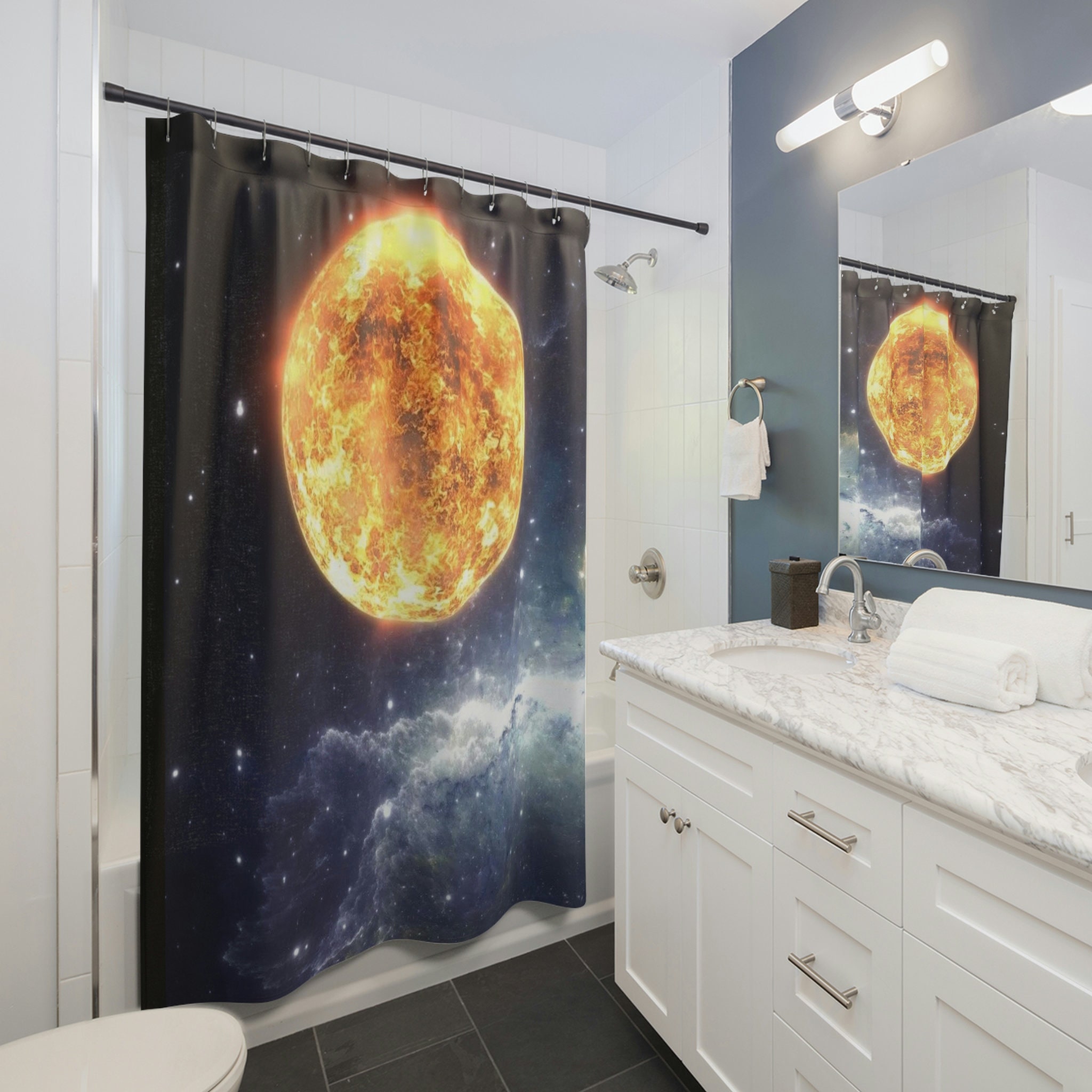 Sun Pattern Shower Curtain Fabric Decors with Unique Cloth Fabric Design for Bathroom Decoration