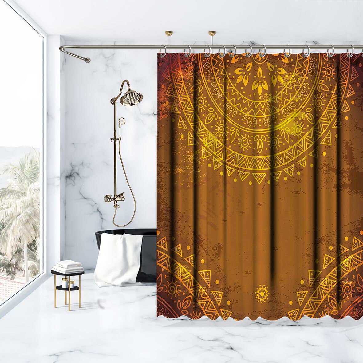 Sun Rays Nature Misty Morning Shower Curtain, Unique Cloth Fabric Design for Bathroom Decoration and Waterproof Feature