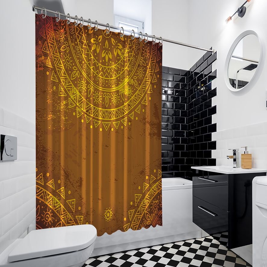 Sun Rays Nature Misty Morning Shower Curtain, Unique Cloth Fabric Design for Bathroom Decoration and Waterproof Feature
