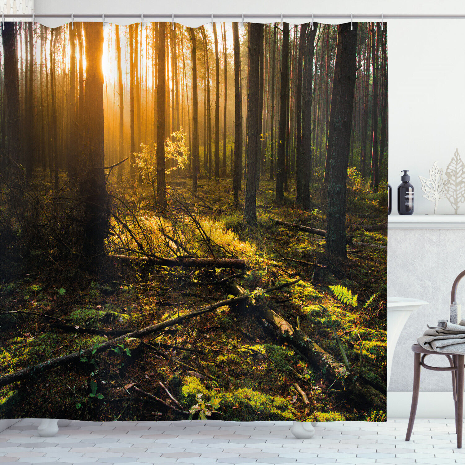 Sun Rise Mountain Shower Curtain with Desert Waterproof and Washable Cloth Fabric Design for Unique Bathroom Decoration