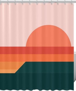 Sun Sea Landscape Sunset Print Fabric Shower Curtain for Serene Bathroom Decor