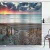 Sun Setting View North Sea Shower Curtain In Blue-Grey And Brown