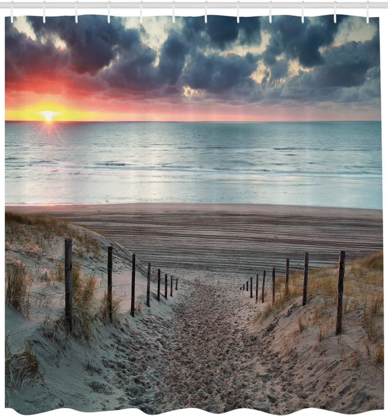 Sun Setting View North Sea Shower Curtain In Blue-Grey And Brown - Image 2