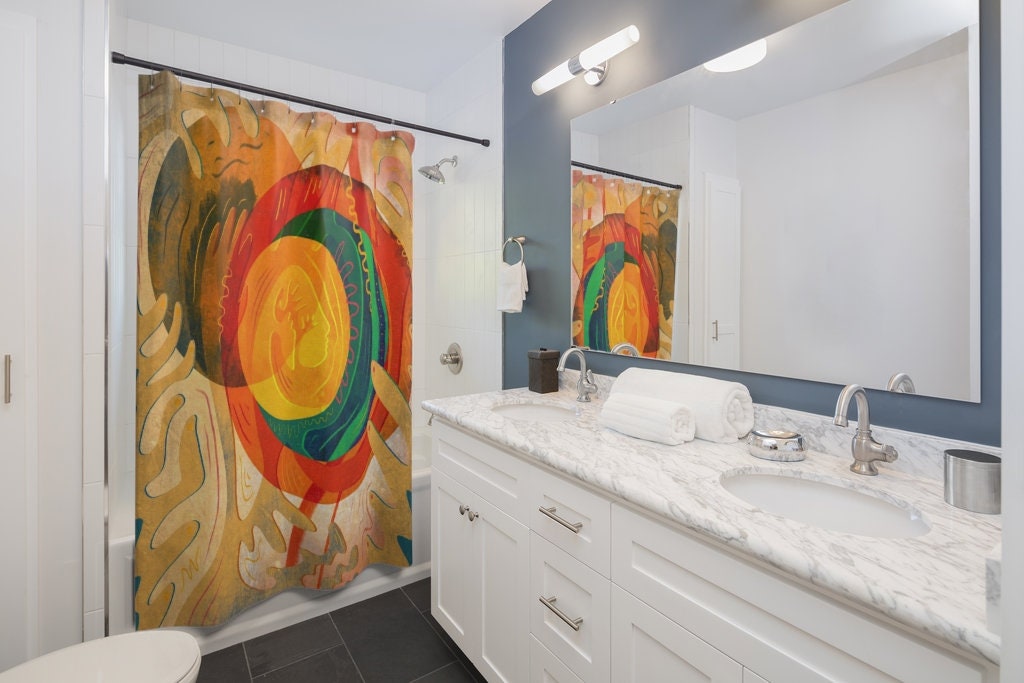 Sun Shower Curtain Bathroom with Unique Cloth Fabric Design for Bathroom Decoration