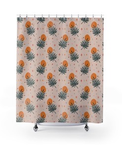 Sun and Frond Shower Curtain for Summer Beach Bathroom Decor