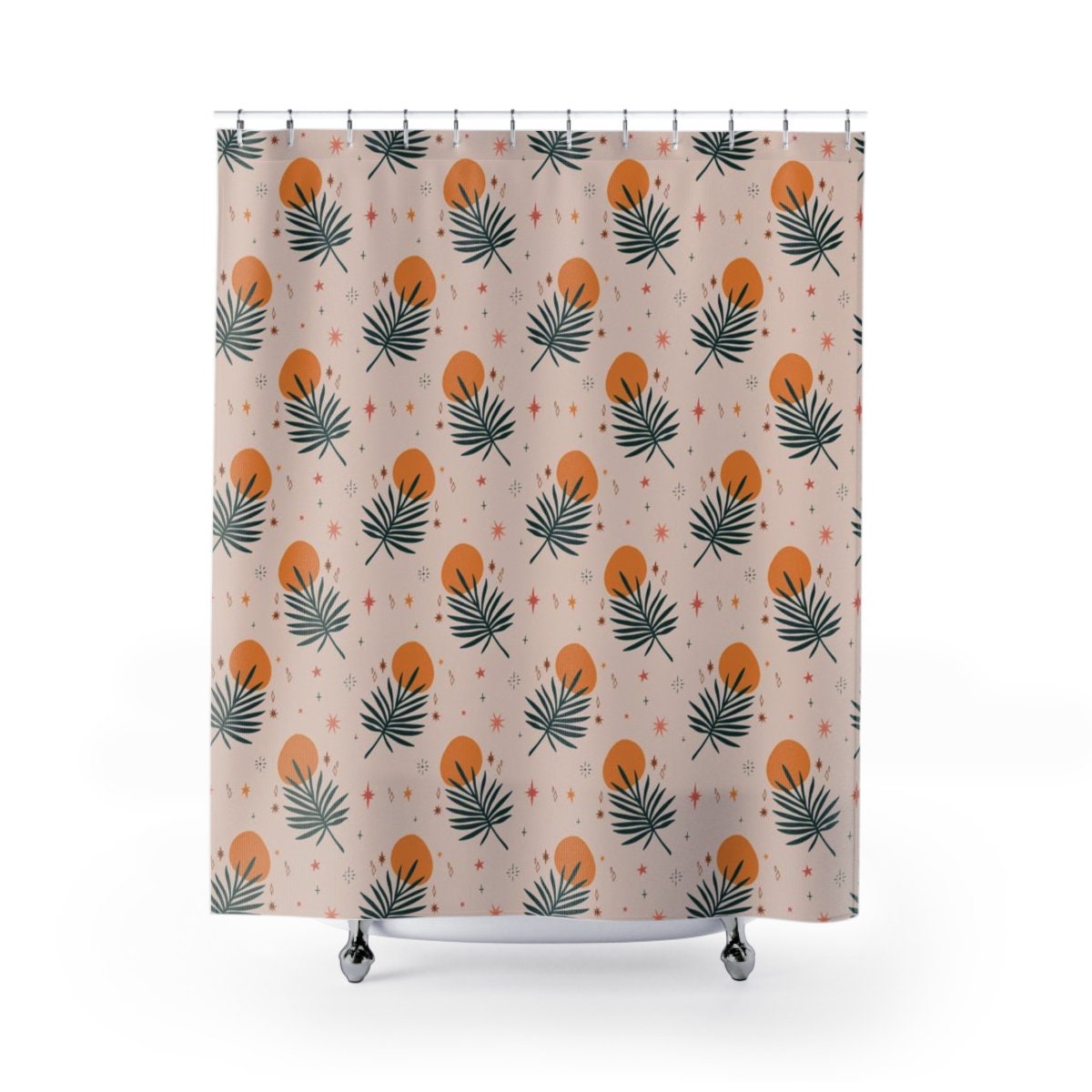 Sun and Frond Shower Curtain for Summer Beach Bathroom Decor