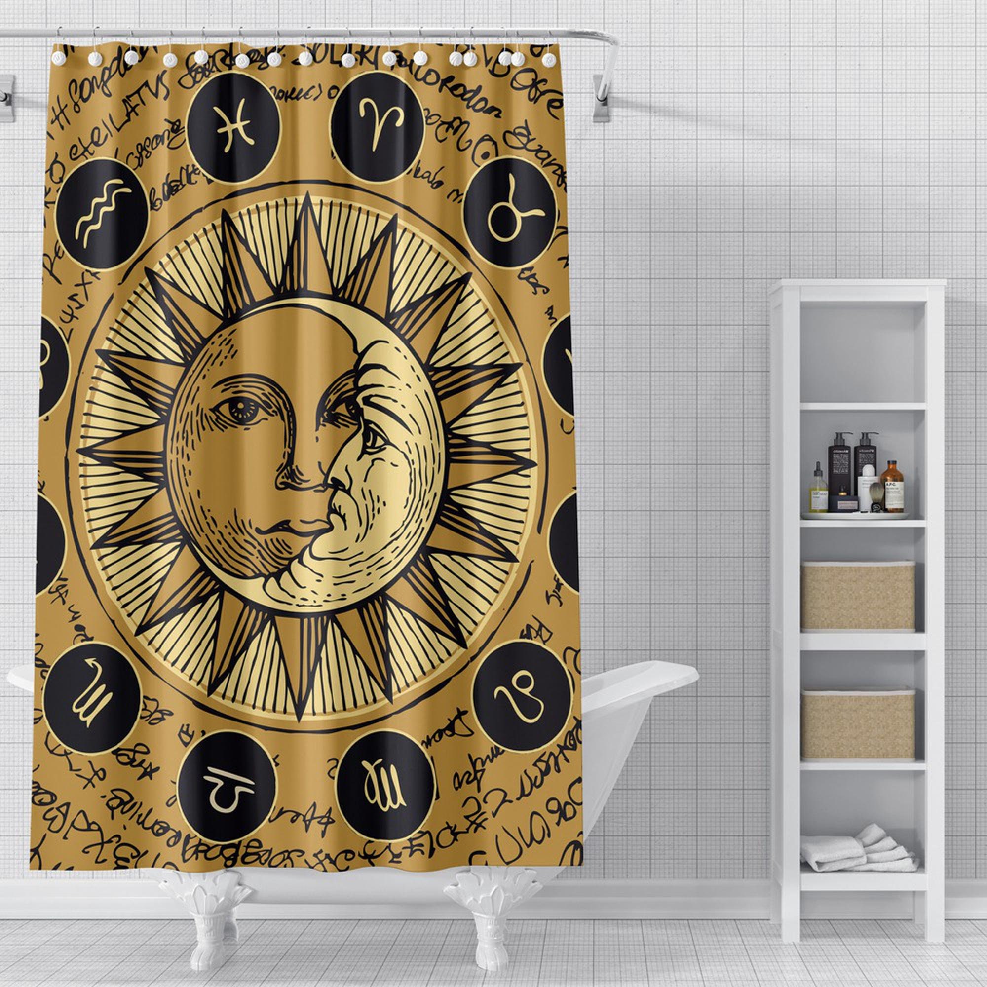 Sun and Moon Art Zodiac Signs Bedroom Bathroom Shower Curtains