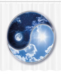 Sun and Moon Figures Space Shower Curtain for a Counterculture Bathroom
